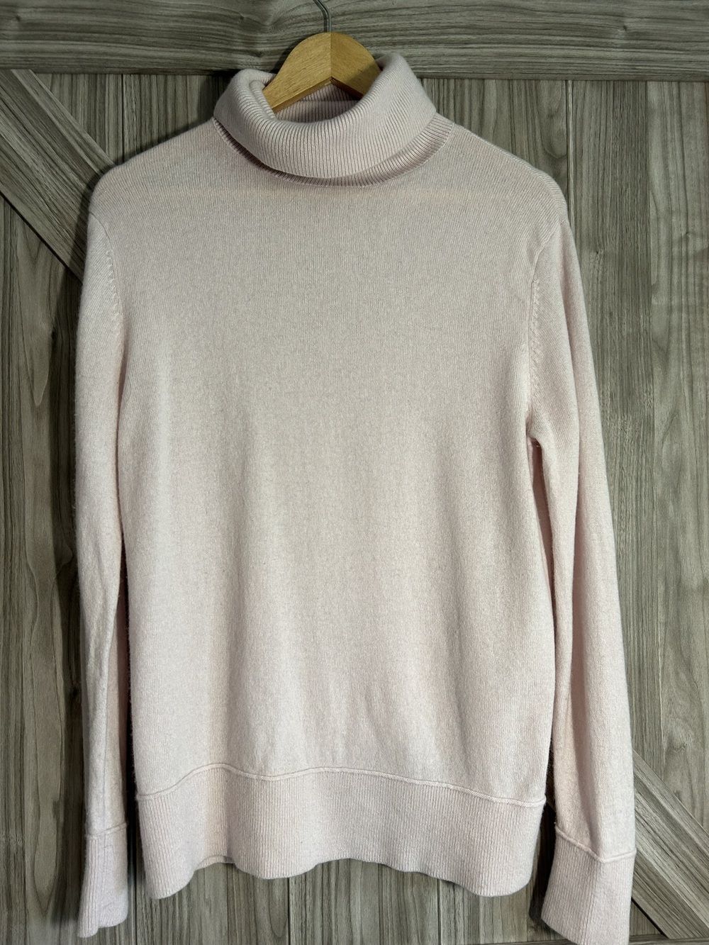 Luxury Merino Wool Cashmere Turtleneck Sweater Blush Pink M